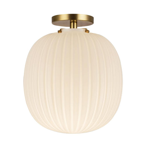 Cherise 12-in Brushed Gold/glossy Ribbed Opal Glass Socket Semi-flush Mount | SF579112BGGR