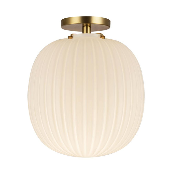 Cherise 12-in Brushed Gold/glossy Ribbed Opal Glass Socket Semi-flush Mount | SF579112BGGR