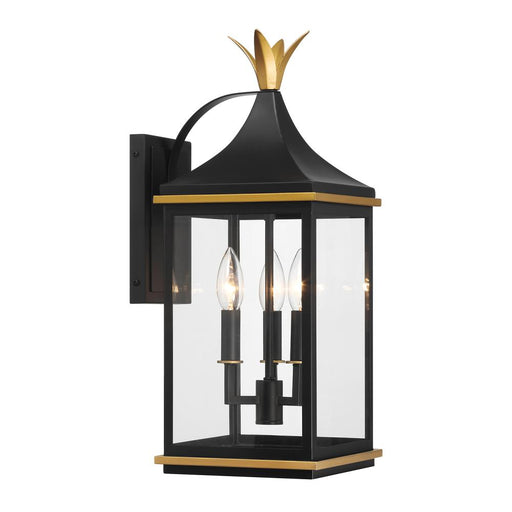 Simpson 3 Light Matte Black + Textured Gold Outdoor Sconce | SIM-801-MK-TG