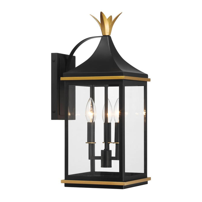 Simpson 3 Light Matte Black + Textured Gold Outdoor Sconce | SIM-801-MK-TG