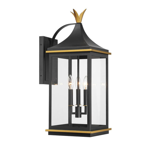 Simpson 3 Light Matte Black + Textured Gold Outdoor Sconce | SIM-803-MK-TG