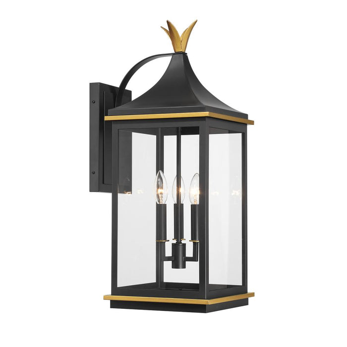 Simpson 3 Light Matte Black + Textured Gold Outdoor Sconce | SIM-803-MK-TG