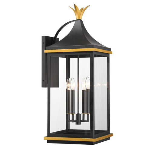 Simpson 4 Light Matte Black + Textured Gold Outdoor Sconce | SIM-804-MK-TG