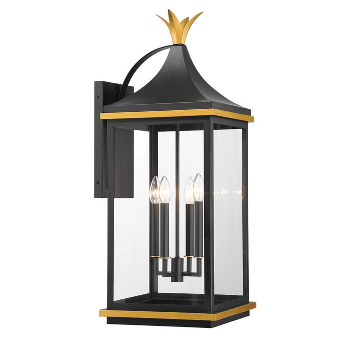 Simpson 4 Light Matte Black + Textured Gold Outdoor Sconce | SIM-804-MK-TG