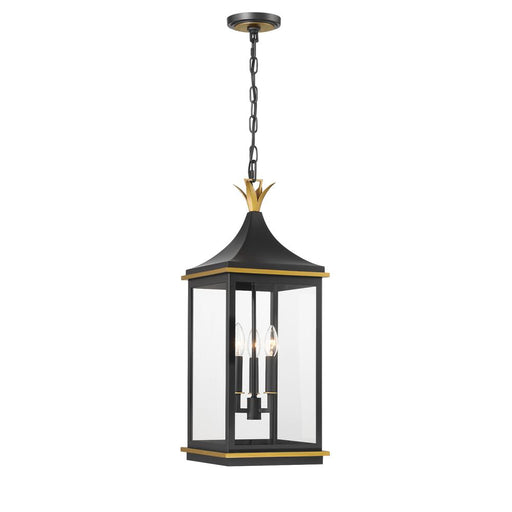 Crystorama Simpson 3 Light Matte Black + Textured Gold Outdoor Pendant