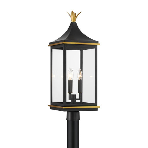 Crystorama Simpson 3 Light Matte Black + Textured Gold Outdoor Post