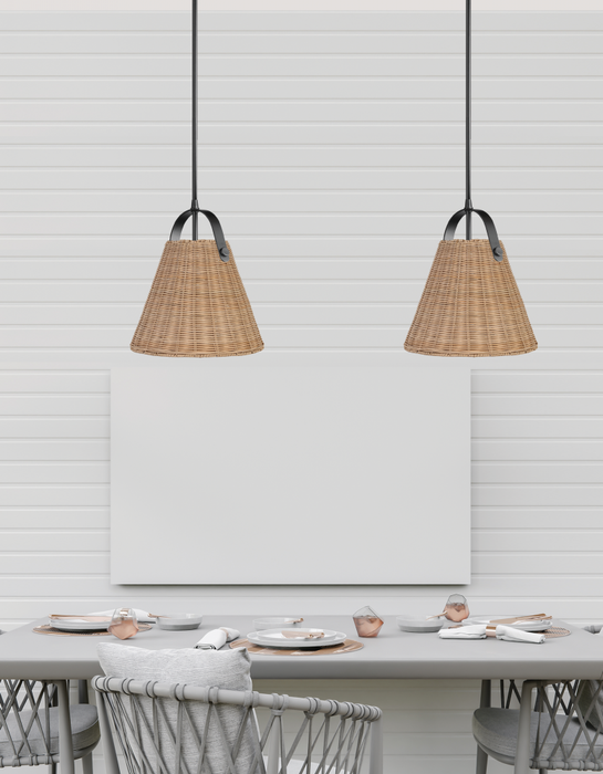 1lt Pendant, Mb W/ Wicker Shade | SND-141P-MB