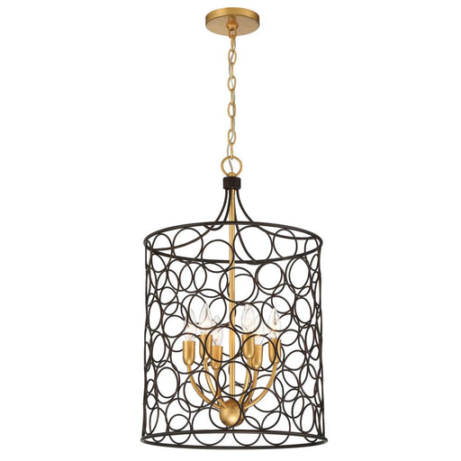 Stemmons 6 Light Bronze + Antique Gold Lantern Chandelier | STM-B5106-BZ-GA