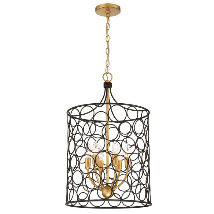 Stemmons 6 Light Bronze + Antique Gold Lantern Chandelier | STM-B5106-BZ-GA