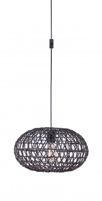 Craftmade Portable Swag Pendant With Rattan Shade in Flat Black