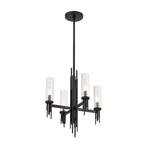 Alora Torres 18-in Clear Ribbed Glass/Matte Black 4 Lights Chandeliers