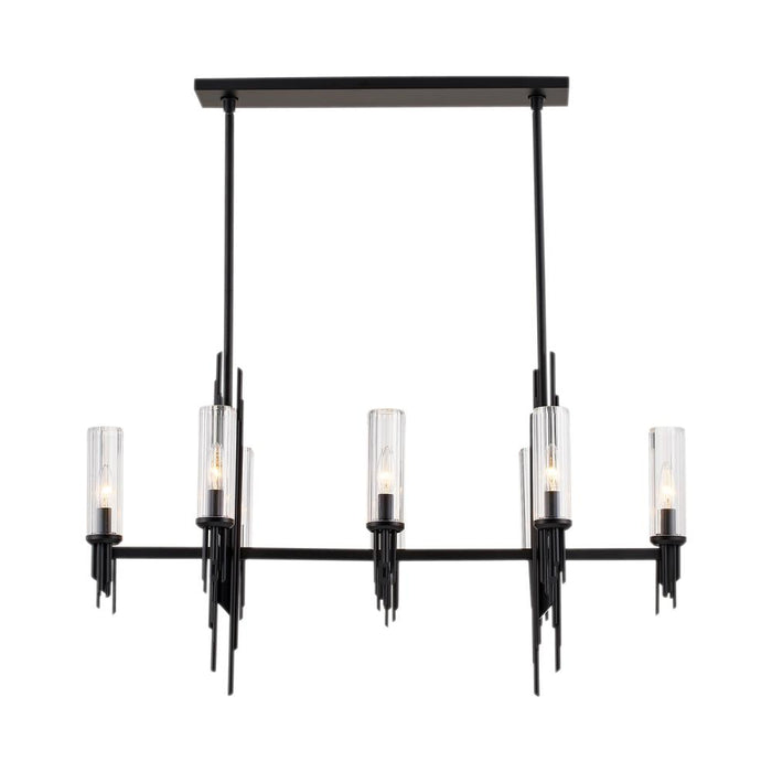 Alora Torres 38-in Clear Ribbed Glass/Matte Black 8 Lights Linear Pendant