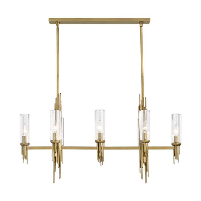 Alora Torres 38-in Ribbed Glass/Vintage Brass 8 Lights Linear Pendant