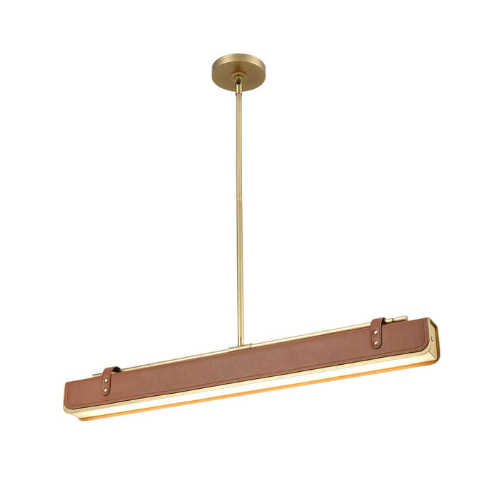 Valise 31-in Vintage Brass/cognac Leather Led Pendant | PD307931VBCL