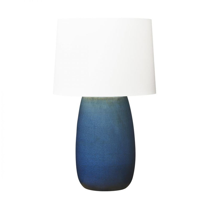 Barbara Barry Roma 1-light Table Lamp In Deep Ocean Crackle Finish With White Linen Fabric Shade | BT1081DOC1