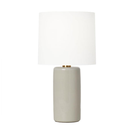 Visual Comfort & Co. Studio Collection Barbara Barry Shanghai 1-Light Table Lamp in Shellish Grey Finish with White Linen Fabric Shade