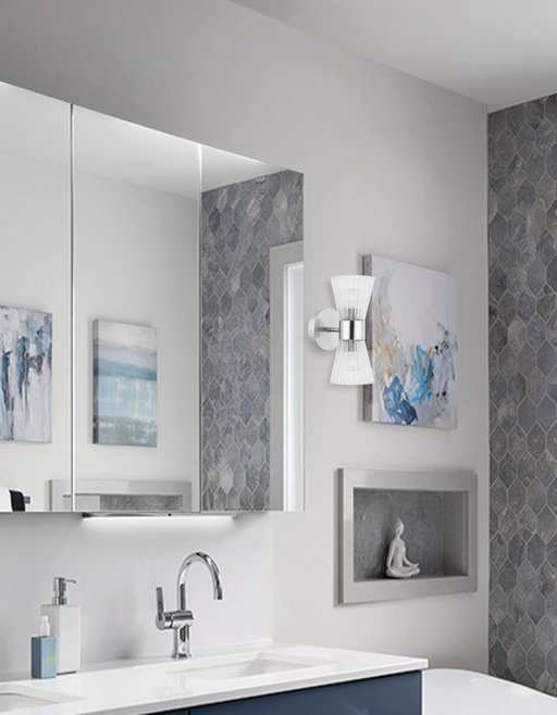  2 Light  Wall Sconce, Pc With Clr Ribbed Glass | VIE-112W-PC