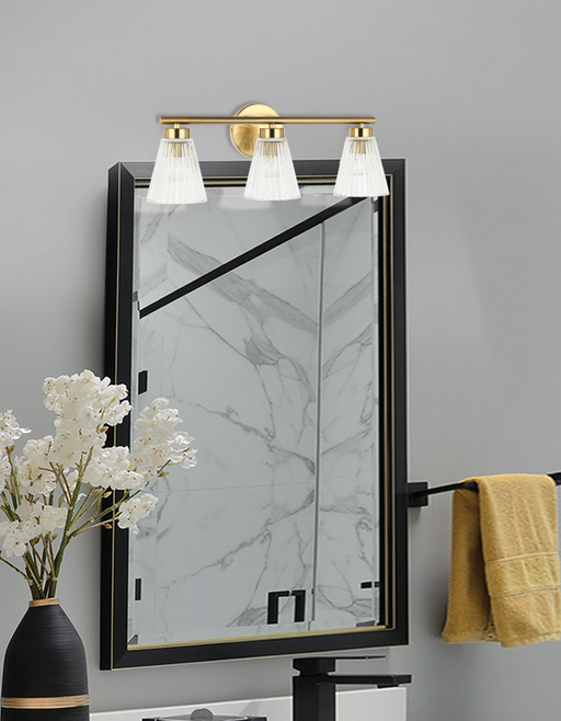  3 Light  Vanity, Agb With Clr Ribbed Glass | VIE-223W-AGB