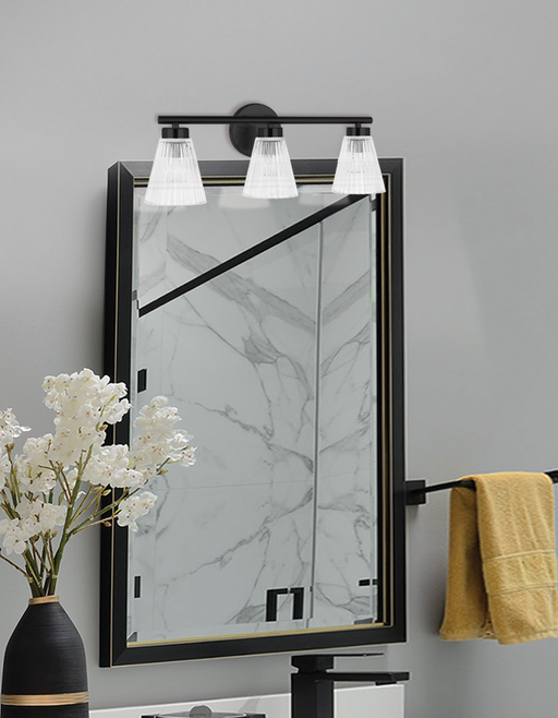  3 Light  Vanity, Mb With Clr Ribbed Glass | VIE-223W-MB