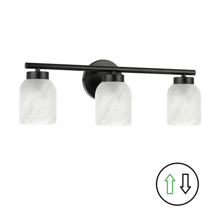 3 Light Vanity, Matte Black W/ Faux Alabaster | VND-213W-MB-ALB