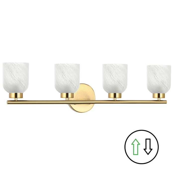 4 Light Vanity, Aged Brass W/ Faux Alabaster | VND-294W-AGB-ALB