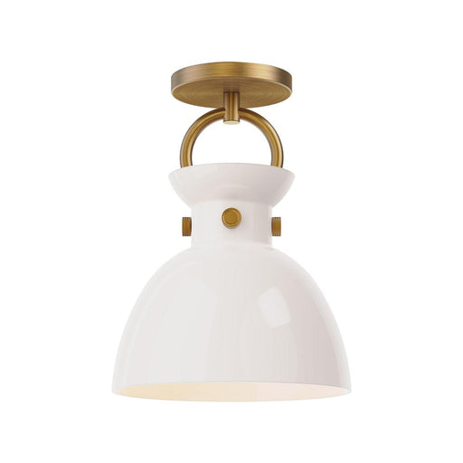 Waldo 9-in Aged Gold/glossy Opal Glass 1 Light Semi Flush Mount | SF411809AGGO