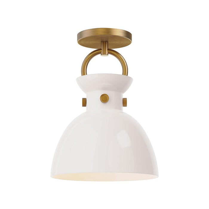 Waldo 9-in Aged Gold/glossy Opal Glass 1 Light Semi Flush Mount | SF411809AGGO