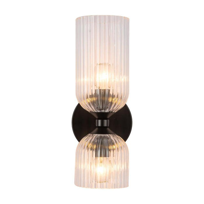 Nelly 12-in Matte Black/clear Ribbed Glass Socket Wall/vanity Light | WV442612MBCR