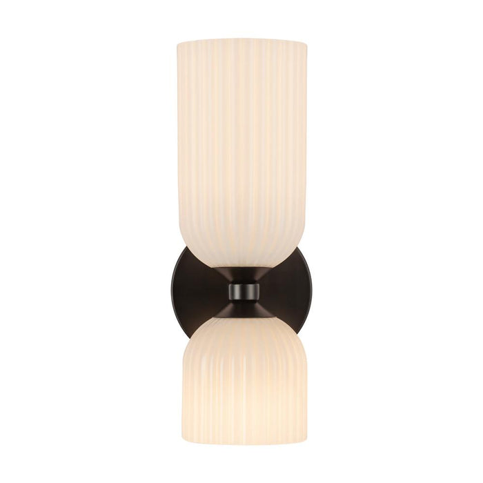 Nelly 12-in Matte Black/glossy Ribbed Opal Glass Socket Wall/vanity Light | WV442612MBGR