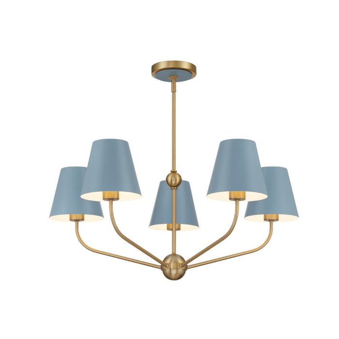 Xavier 5 Light Vibrant Gold + Blue Chandelier | XAV-B9315-VG-BL