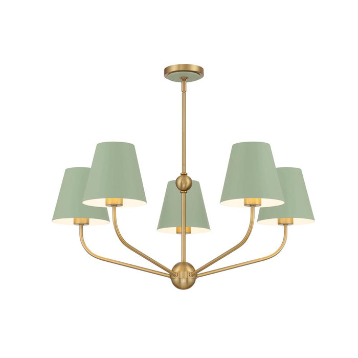 Xavier 5 Light Vibrant Gold + Green Chandelier | XAV-B9315-VG-GR