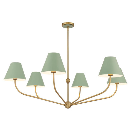Xavier 6 Light Vibrant Gold + Green Chandelier | XAV-B9319-VG-GR