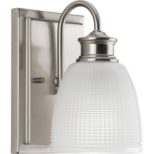 Progress Lucky Collection One-Light Brushed Nickel Frosted Prismatic Glass Coastal Bath Vanity Light