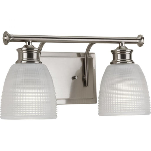 Progress Lucky Collection Two-Light Brushed Nickel Frosted Prismatic Glass Coastal Bath Vanity Light