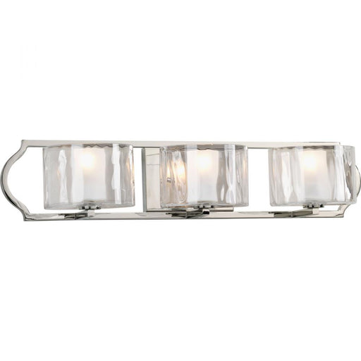 Progress Caress Collection Three-Light Polished Nickel Clear Water Glass Luxe Bath Vanity Light
