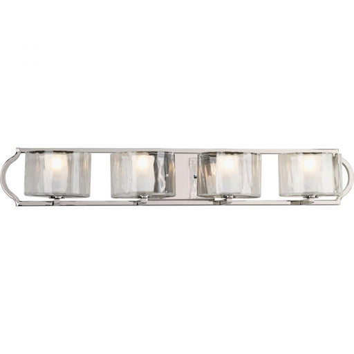 Progress Caress Collection Four-Light Polished Nickel Clear Water Glass Luxe Bath Vanity Light