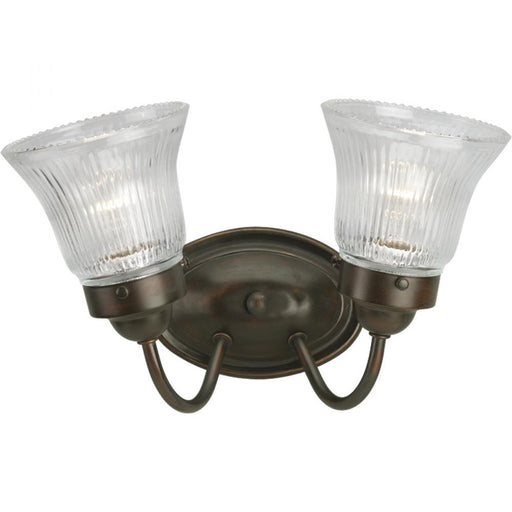 Progress Fluted Glass Collection Two-Light Antique Bronze Clear Prismatic Glass Traditional Bath Vanity Light