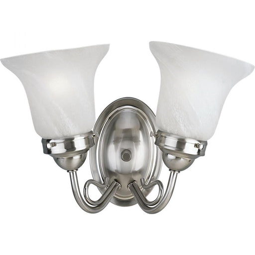 Progress Bedford Collection Two-Light Brushed Nickel Etched Alabaster Glass Traditional Bath Vanity Light