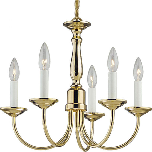 Progress Five-Light Polished Brass White Candles Traditional Chandelier Light
