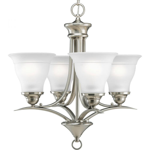 Progress Trinity Collection Four-Light Brushed Nickel Etched Glass Traditional Chandelier Light