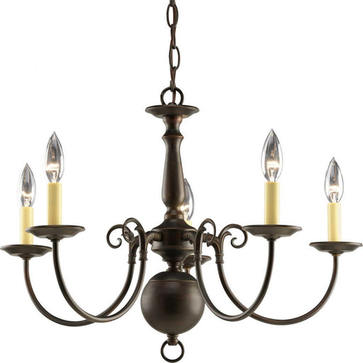 Progress Americana Collection Five-Light Antique Bronze Ivory Candle Traditional Chandelier Light