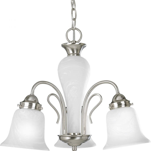 Progress Bedford Collection Three-Light Brushed Nickel Etched Alabaster Glass Traditional Chandelier Light