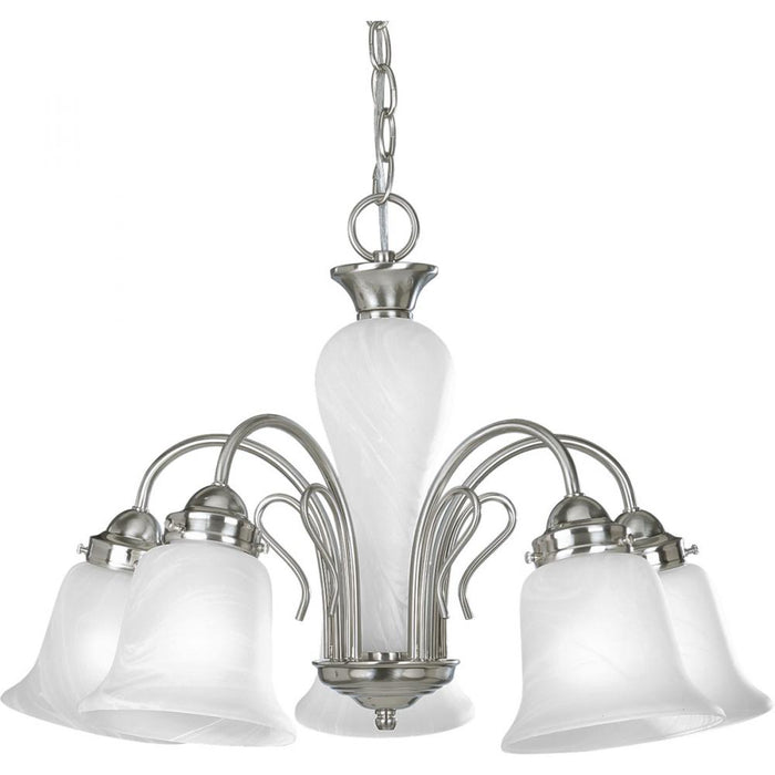 Progress Bedford Collection Five-Light Brushed Nickel Etched Alabaster Glass Traditional Chandelier Light