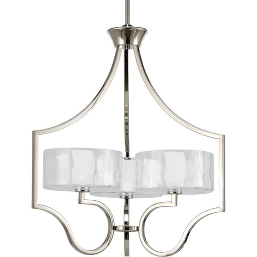 Progress Caress Collection Three-Light Polished Nickel Clear Water Glass Luxe Chandelier Light