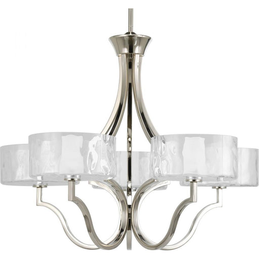 Progress Caress Collection Five-Light Polished Nickel Clear Water Glass Luxe Chandelier Light