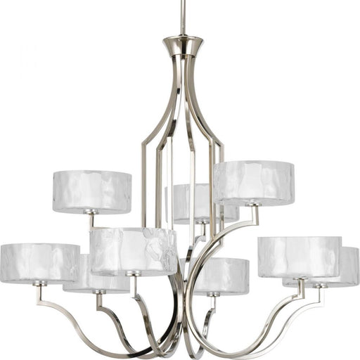 Progress Caress Collection Nine-Light Polished Nickel Clear Water Glass Luxe Chandelier Light