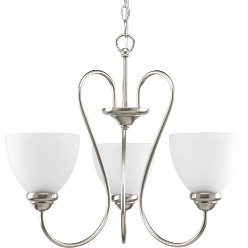 Progress Heart Collection Three-Light Brushed Nickel Etched Glass Farmhouse Chandelier Light