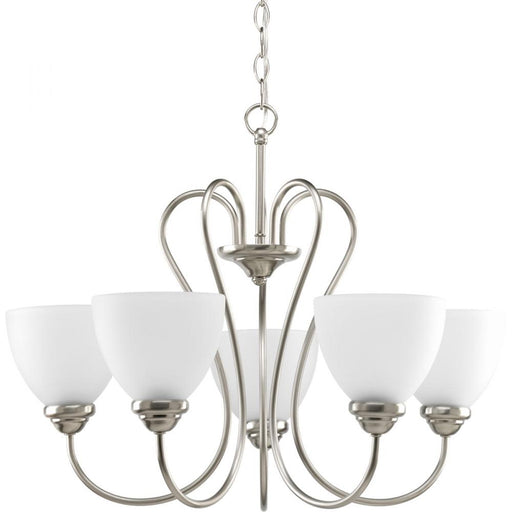 Progress Heart Collection Five-Light Brushed Nickel Etched Glass Farmhouse Chandelier Light