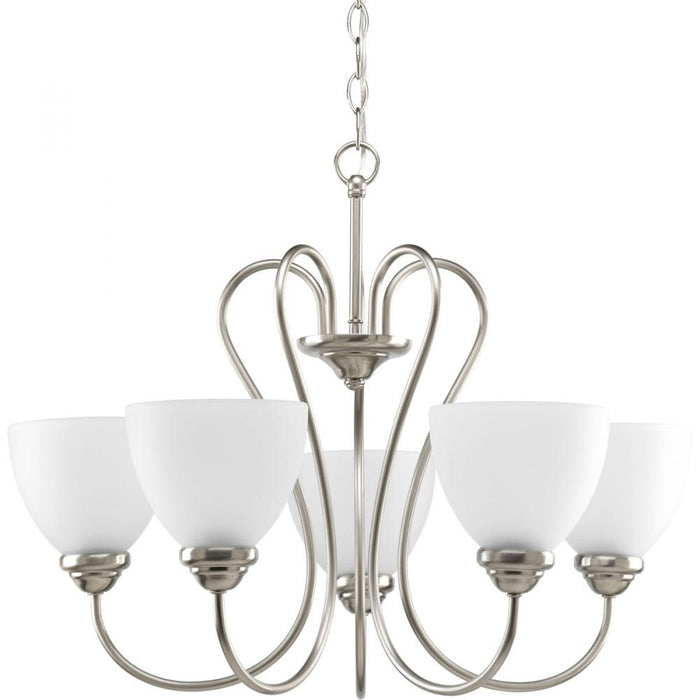 Progress Heart Collection Five-Light Brushed Nickel Etched Glass Farmhouse Chandelier Light