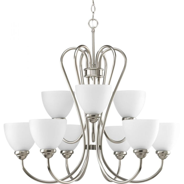 Progress Heart Collection Nine-Light Brushed Nickel Etched Glass Farmhouse Chandelier Light